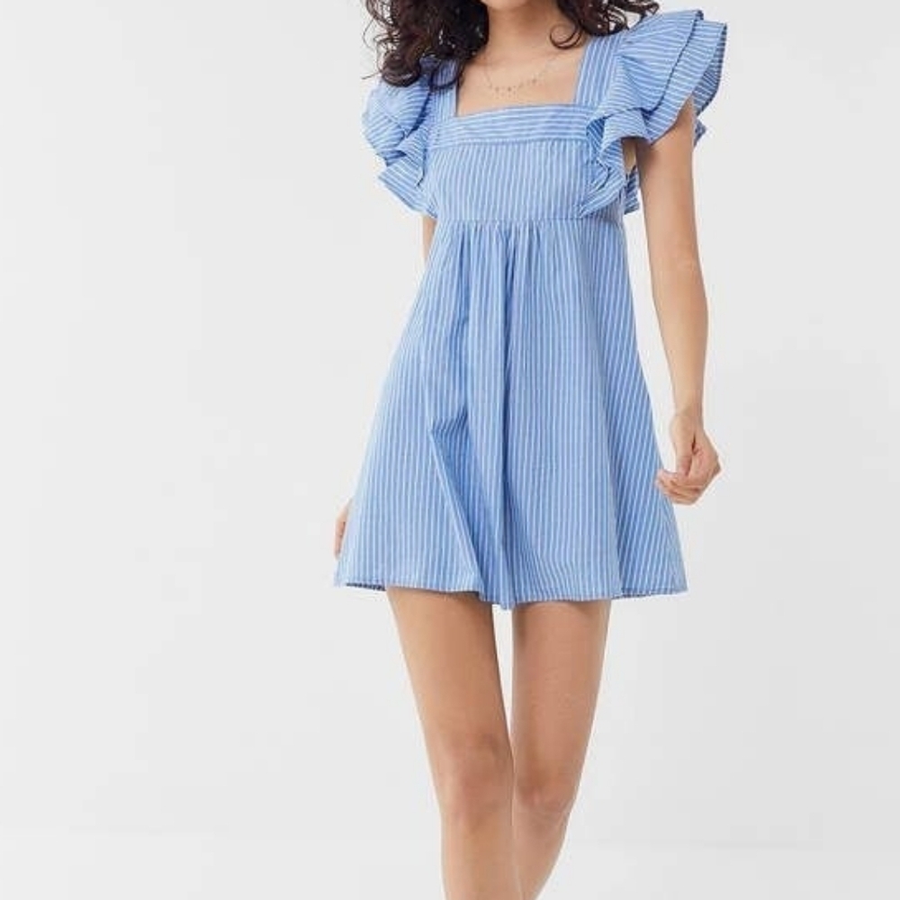 🍒  Urban Outfitters Blue Striped Mini Dress Size S